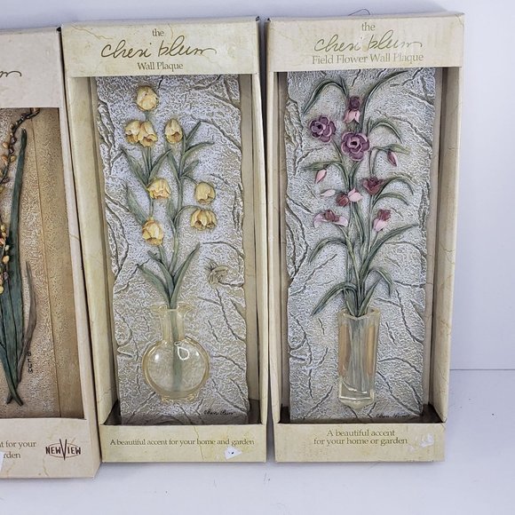 New View Cheri Blum Wall Plaque Decor Flowers Garden Field Set of 3 - Picture 3 of 7